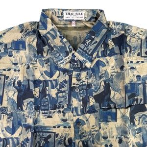 VTG THAI SILK By Apple Shirt Men’s Short Sleeve Button Front Sz. M Egyptian